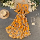 Длинное женское платье с цветочным принтом, с открытыми плечами, 2020