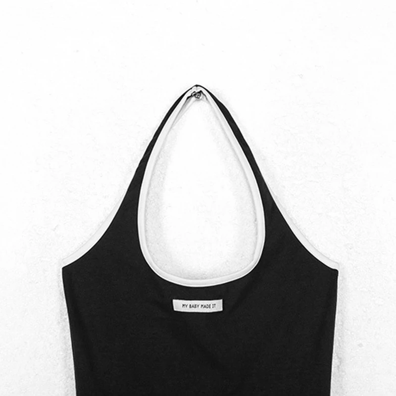 

Uclio New Women's Halter U-Neck Mid-Waist Split Dress Black