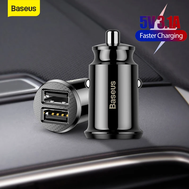 Baseus Mini Dual USB Автомобильное зарядное устройство 5 в 3 1 а Быстрая зарядка 2 порта