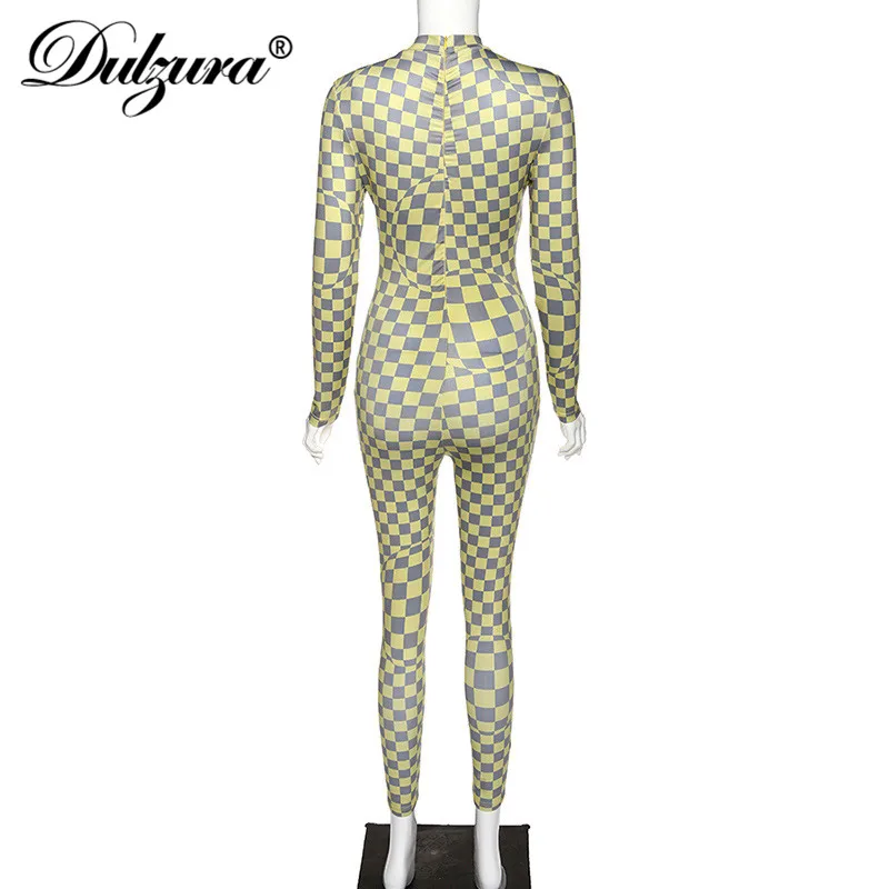 

Dulzura Plaid Check Boob Women Jumpsuit Long Sleeve Stretch Bodycon Sexy Streetwear Sporty 2020 Autumn Winter Clothes Workout