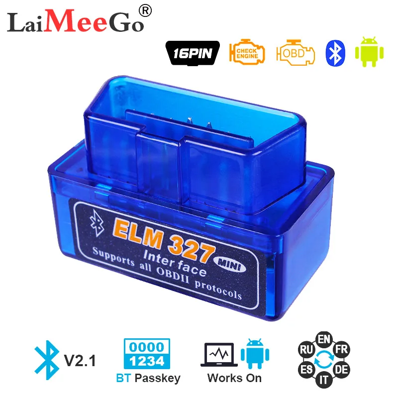 Автомобильный диагностический интерфейс ELM327 OBD2 II беспроводной Bluetooth синий