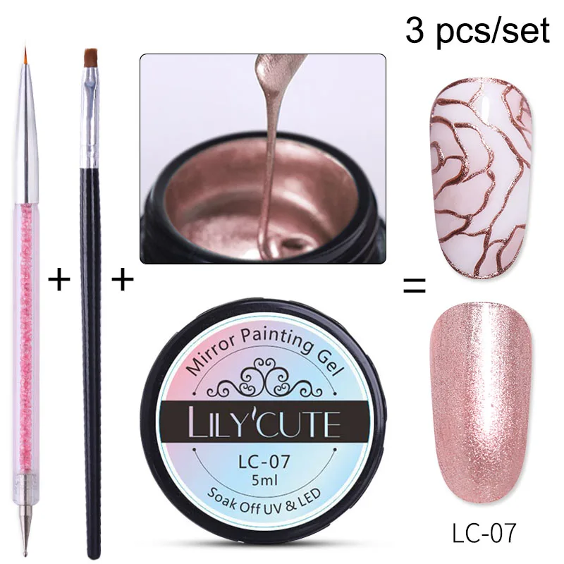 3pcs LC-07 LILYCUTE металлическое зеркало набор гель-лаков для ногтей металлическое зеркало Гель-лак для живописи Нейл-арт Рисование длительное впитывание УФ-гель - Цвет: 3pcs LC-07