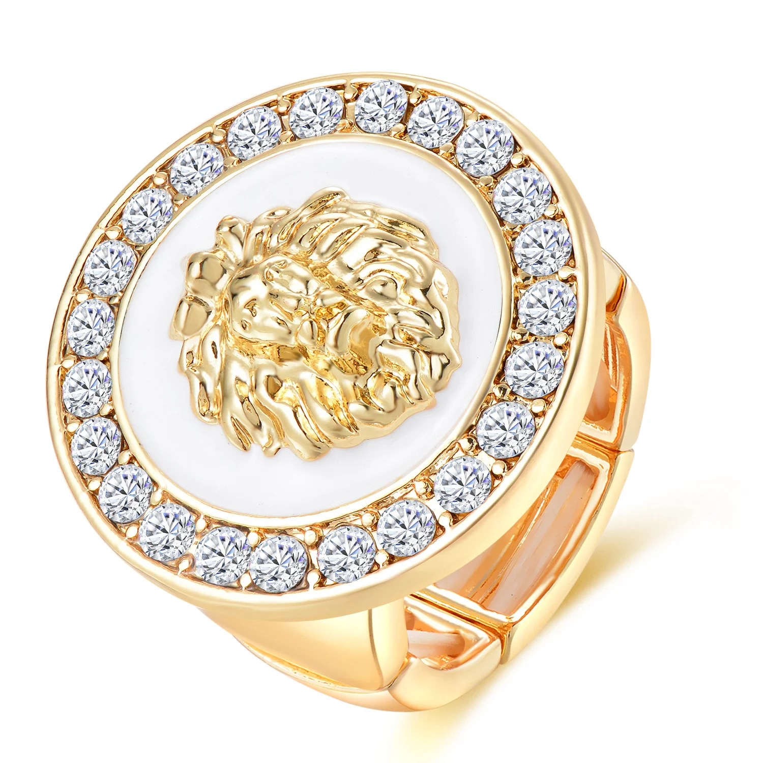 Женское кольцо в стиле хип-хоп золотистое регулируемое с головой льва модное