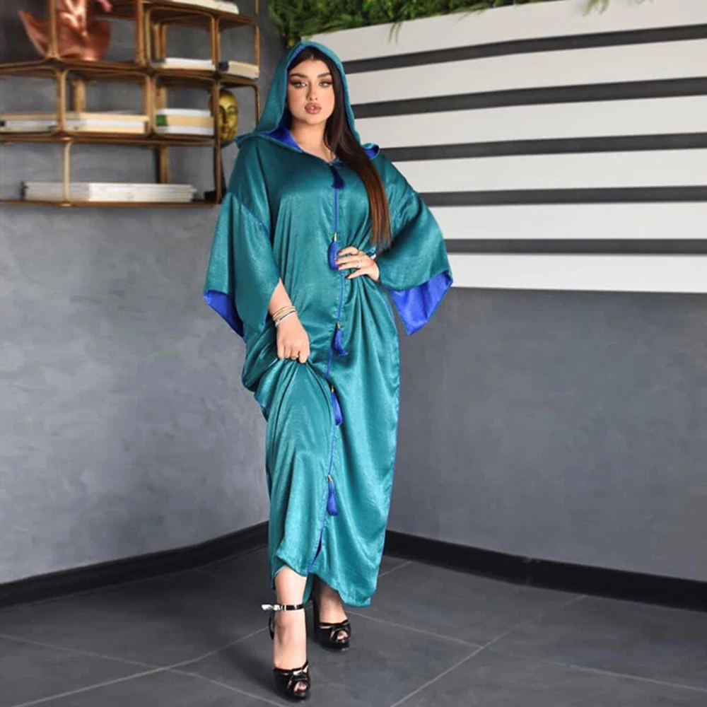 Мусульманская Мода Eid Mubarak сатиновый кафтан Abaya Дубай Турция Ислам Арабский хиджаб платье длинное женское платье для женщин Caftan