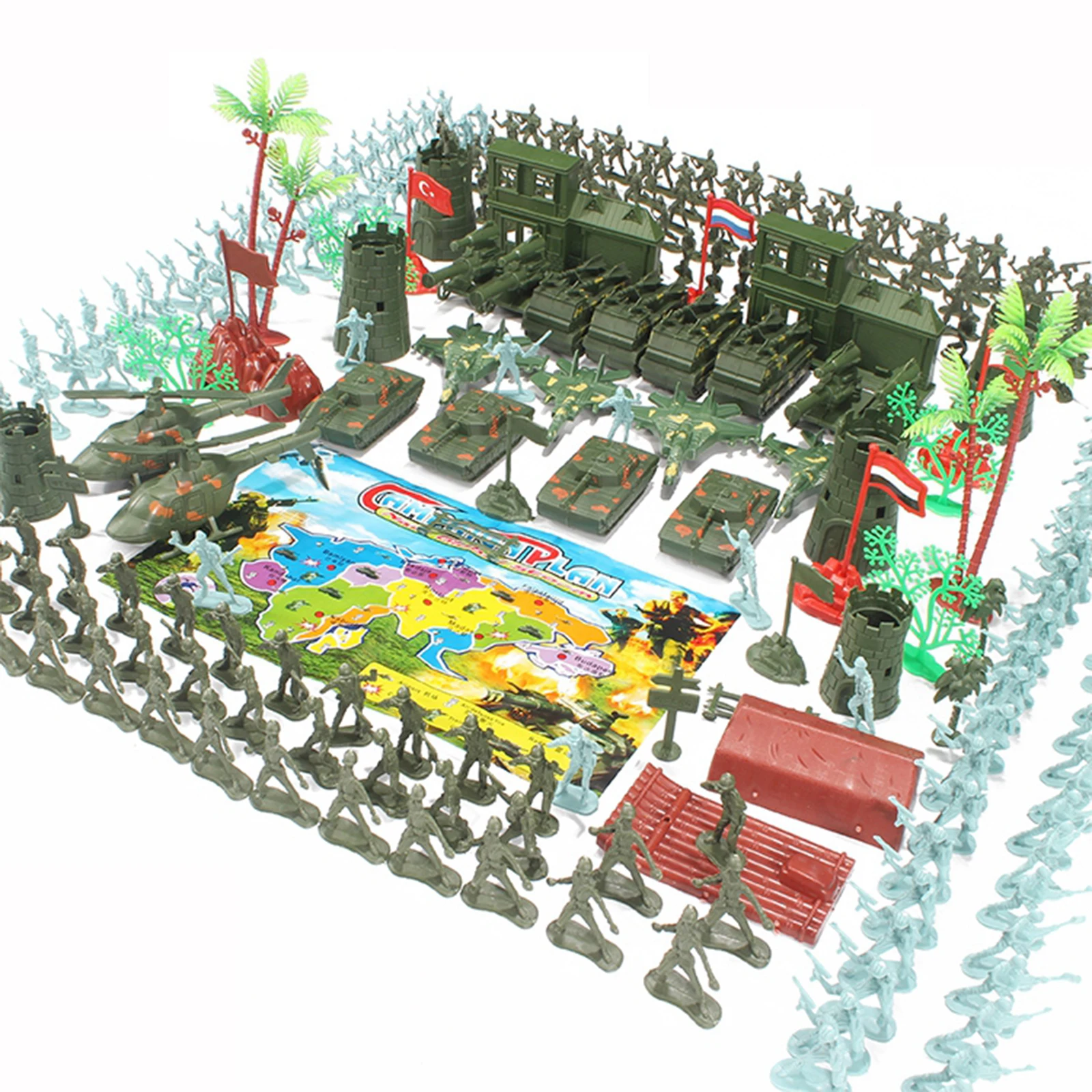 

Lot 280pcs Plastic Toy Soldier II Army Model Tank Helicopter Set Toys