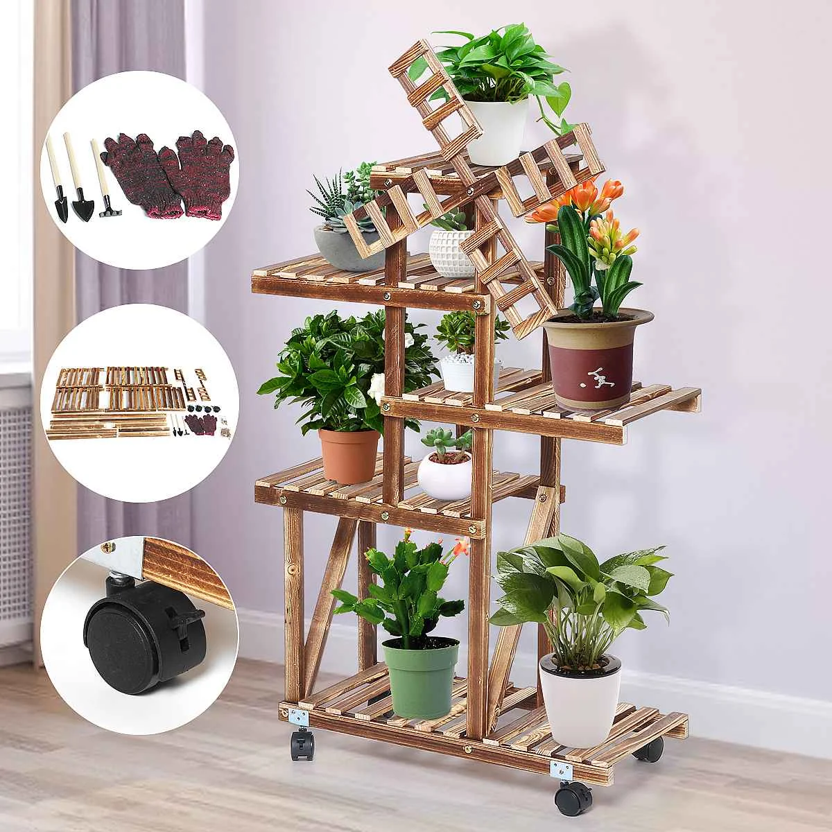 

Multi-tiers Plant Flower Holders Stand Rack Wooden Plant Stand Balcony Garden Plant Flower Stand Bonsai Display Shelf Dekoration