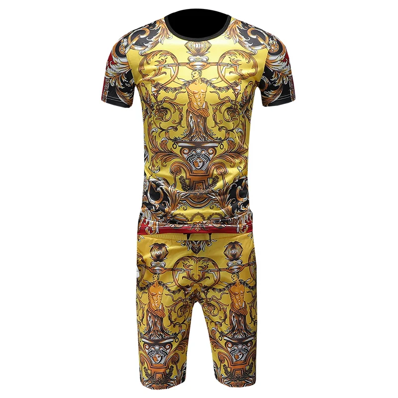 

Gold Brand Luxury Print Tracksuit Set Men's 2Pcs Tshirts+sweatpants Men Clothes Social Casual Suits Sets Sportswear Sweatsuits