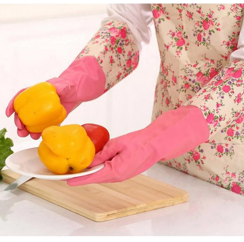 1 пара женские резиновые латексные перчатки для мытья посуды | Дом и сад