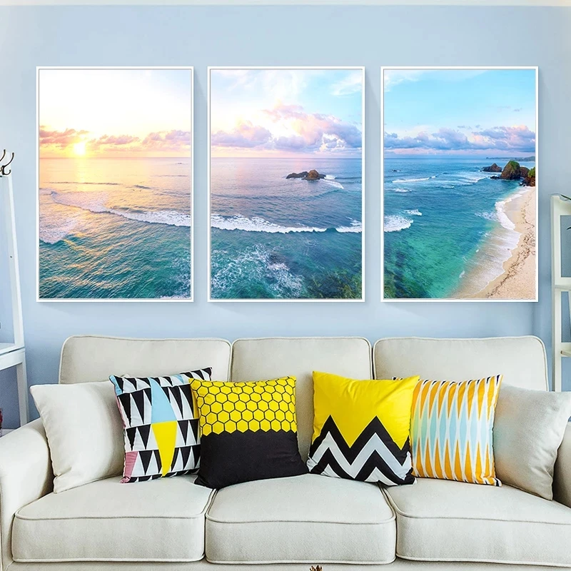 

Seaside Landscape Painting In The Setting Sun Decorative Painting Poster Wall Artist Home Decorative Canvas Painting for Living