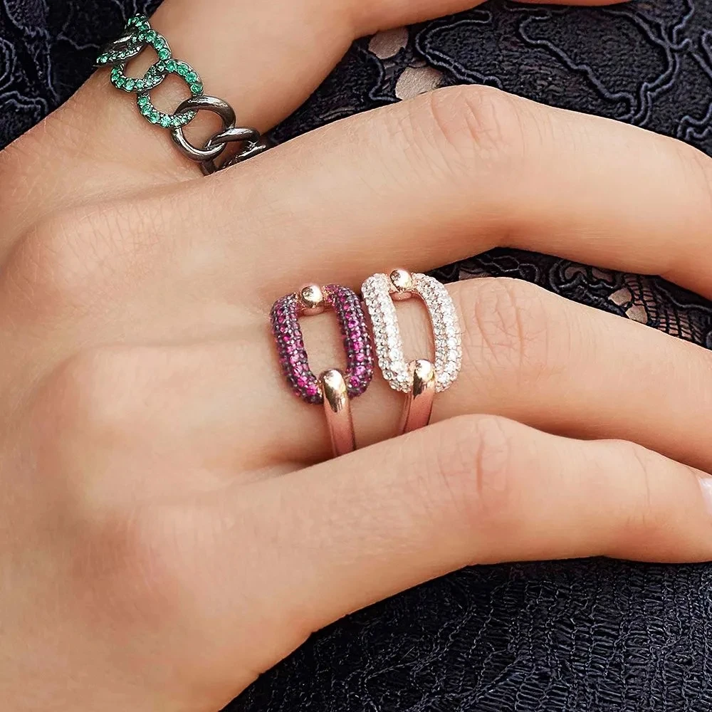 Модные очаровательные посеребренные копии 1:1 белая цепочка бордовое кольцо с