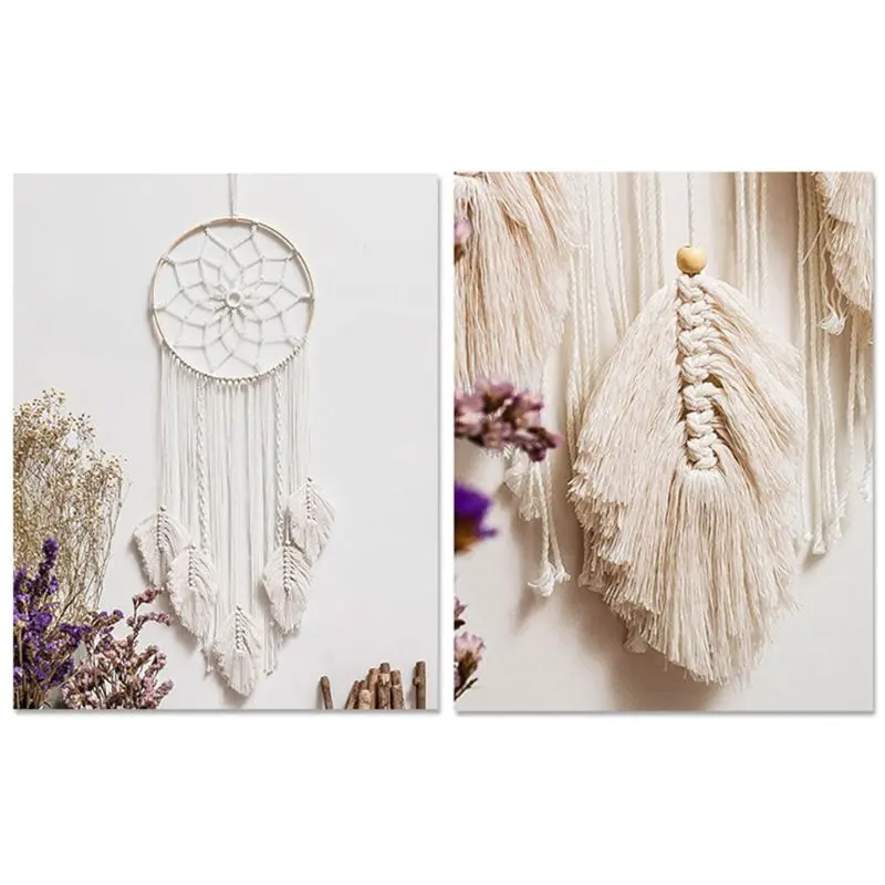 Бамбуковое кольцо Ловец снов хлопковый Тканый гобелен богемный настенный