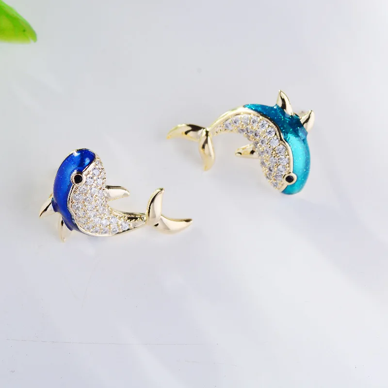 Симпатичная маленькая синяя и зеленая брошь в виде дельфина для женщин Заколки