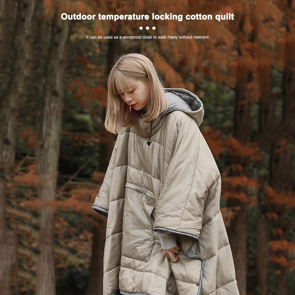 

Winter Warm Ponchos Cape Solid Color Sleeping Bag Outdoor Wearable Cloak
