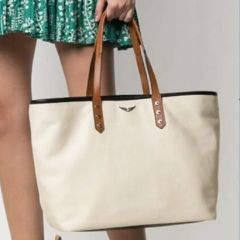 

Woman Shoulder Bag Top Handle Bag Canvas Handbag For Women Wings Decoration Large Capacity Casual Tote Shopping Bag