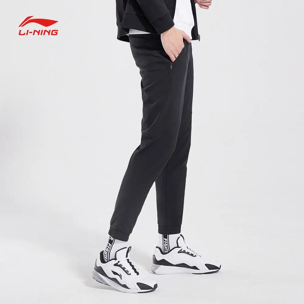 Li-Ning, мужские тренировочные спортивные штаны, флисовые, теплые, 92% полиэстер, 8% спандекс, обычная посадка, подкладка, зимние спортивные штаны, AYKN383 COND18