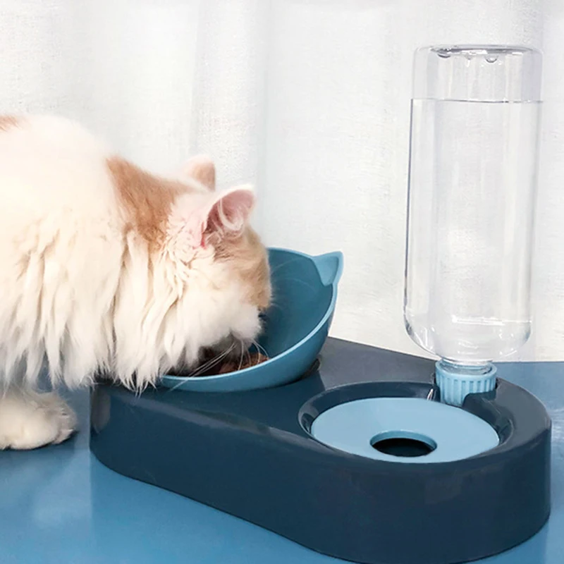 

2-in-1 Cat Bowl Water Dispenser Automatic Water Storage Pet Cat Food Bowl Food Container with Waterer 500ml K888
