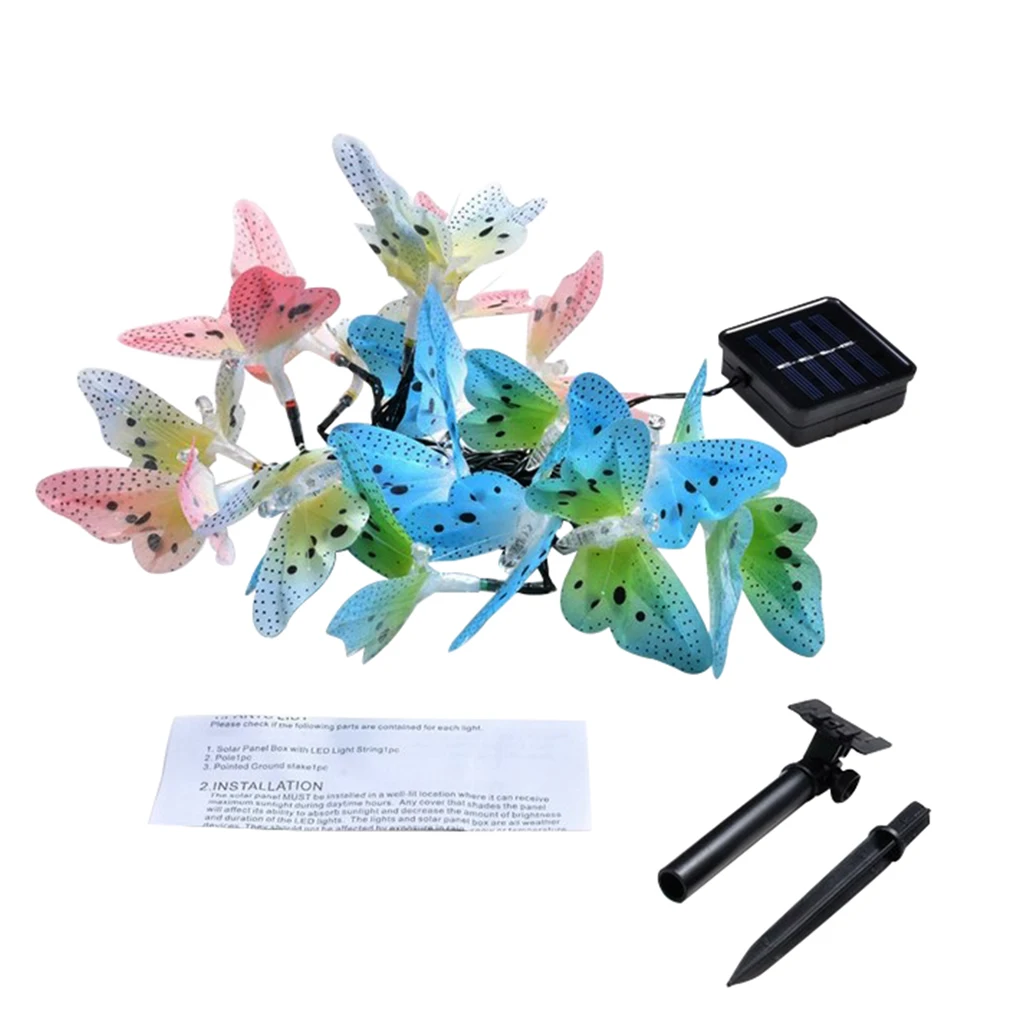 

12/20 Led Solar Powered Butterfly Fiber Optic Fairy String Lights Waterproof Christmas Outdoor Garden Holiday Decoration Lights