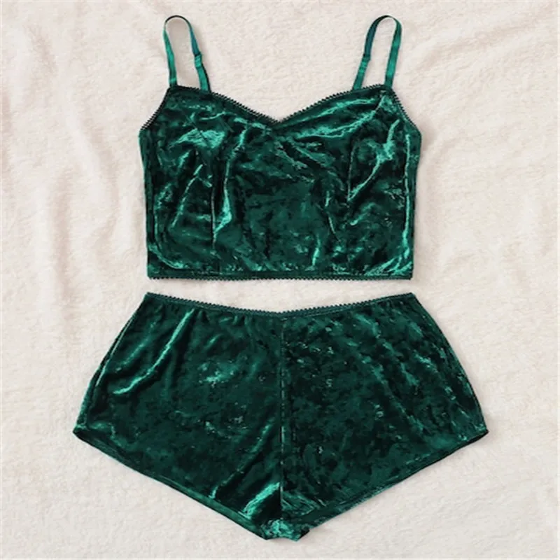 Женское сексуальное бархатное нижнее белье из двух предметов одежда для сна на