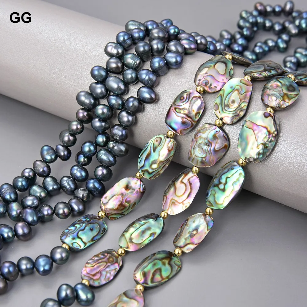 GG Jewelry 50 &quot3 нити ожерелье из ракушки черного жемчуга абалона | Украшения и