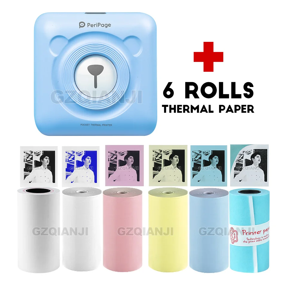 Blue-6-ROLLS Paper Peripage Мини Карманный Фотопринтер Портативный Термопринтер Принтер Bluetooth USB Для Мобильного Android iOS Телефон ПК A6 - Цвет: Blue-6-ROLLS Paper