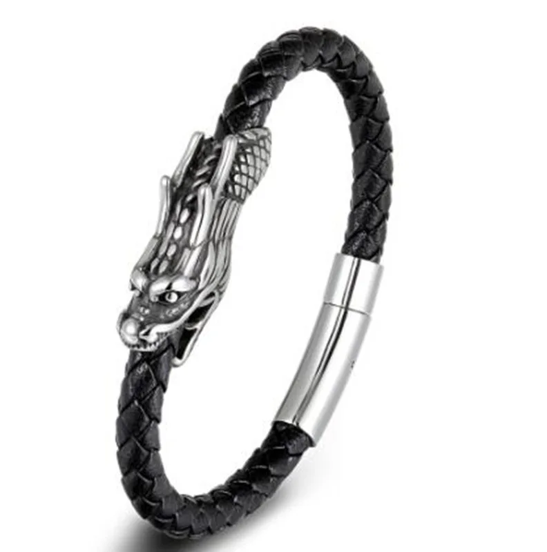 

Personalized Leather Bracelet Men's Bike Punk Alloy Dragon Bracelet