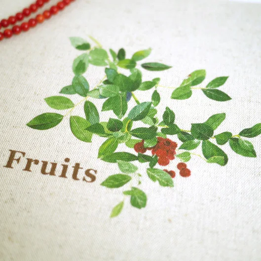 

cotton and hemp fabric pure hand printed canvas dining mat mouse pad apron pocket leaf green fruit red
