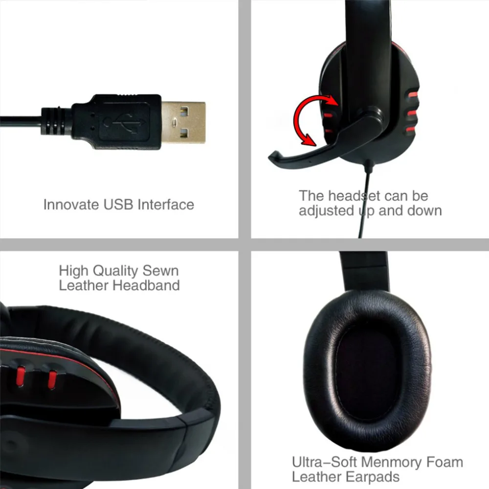 Универсальные USB Проводные Игровые наушники с регулируемым регулятором громкости, стереофонические наушники с шумоподавлением и микрофоном
