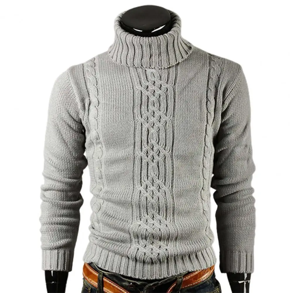 

Knitted Sweater Men Slim Sweater Autumn Winter Ribbed Cuffs Leisure High-necked Solid Color Warm Knitted Tops 2021