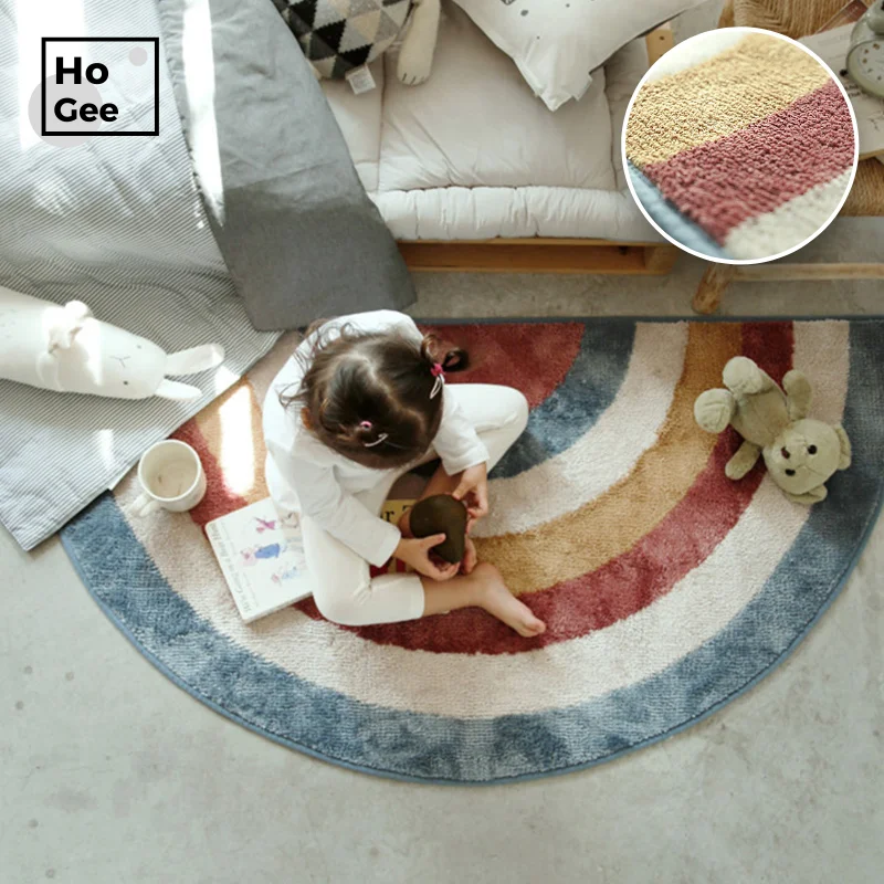 

Kids Carpet For Living Room Modern Rainbow Fluffy Carpet Semicircle Plush Rugs Entrance Door Mat Furry Bath Mat For Children