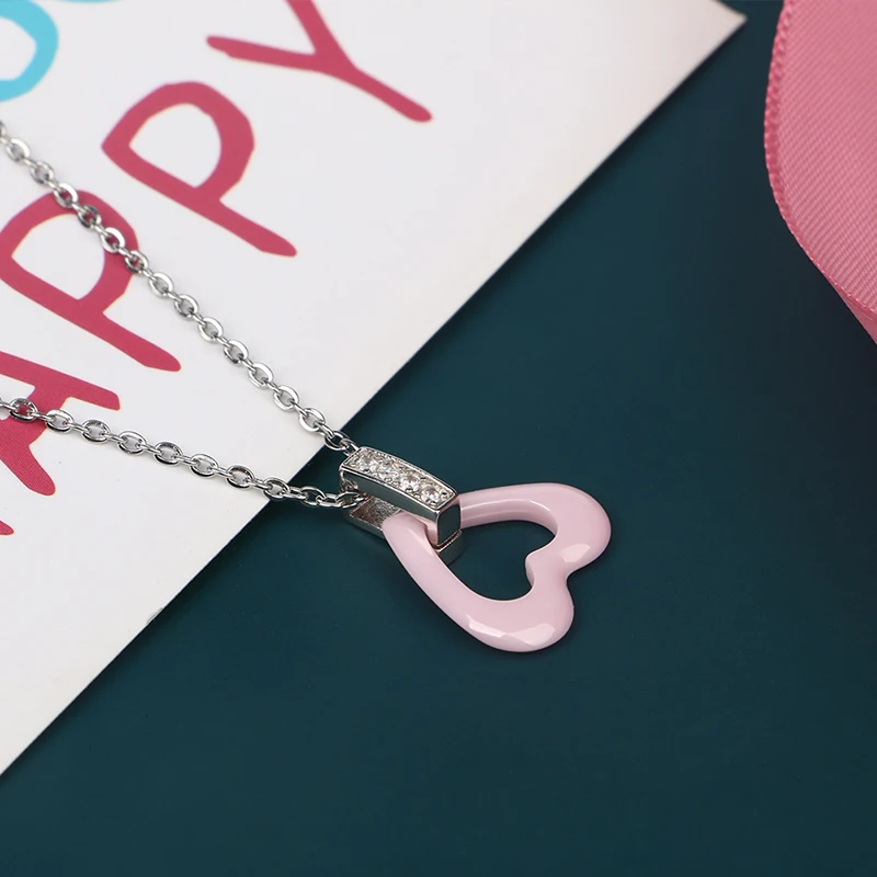 Женский милый романтичный розовый кулон в форме сердца ожерелья со стразами