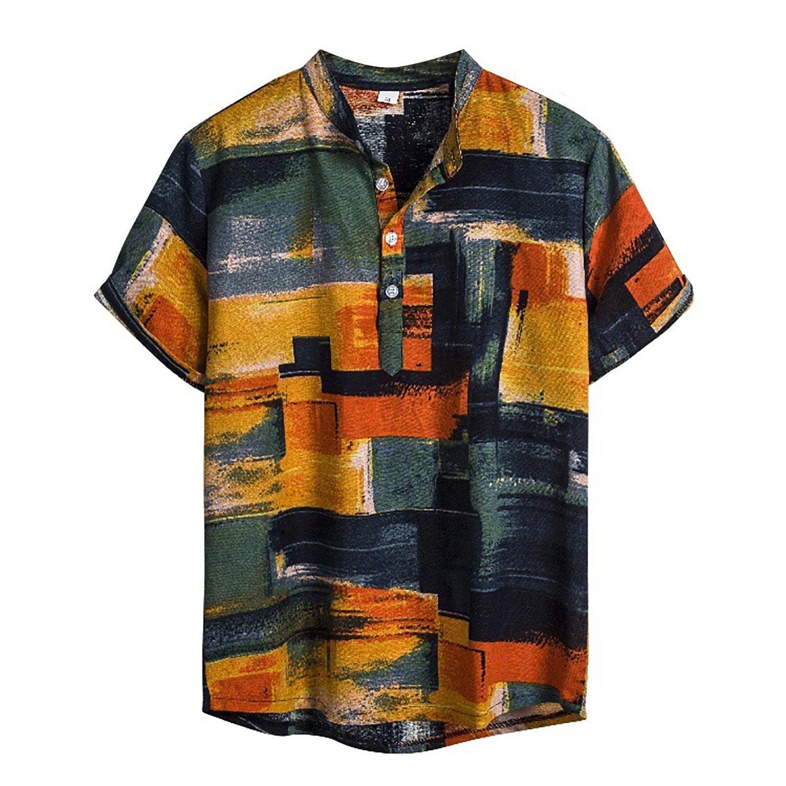 Feitong Patchwork Shirt Men Short Sleeve Summer Tops Hawaiian Beach Flower For Asian Size Button Pullover Male | Мужская одежда