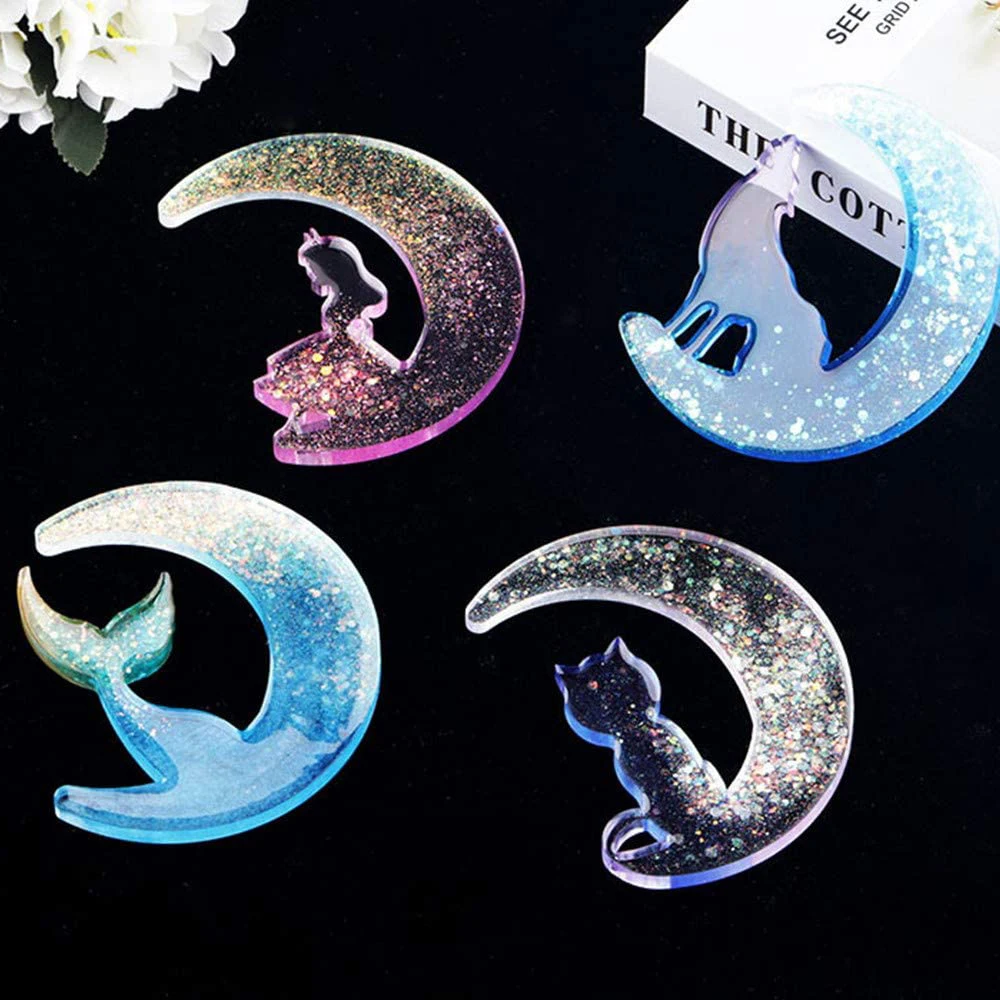 DIY Crescents Moon Resin Mold Creative Wolf Cat Girl Mermaid Tail Epoxy Silicone Molds For Ornaments Home Decoration | Украшения и