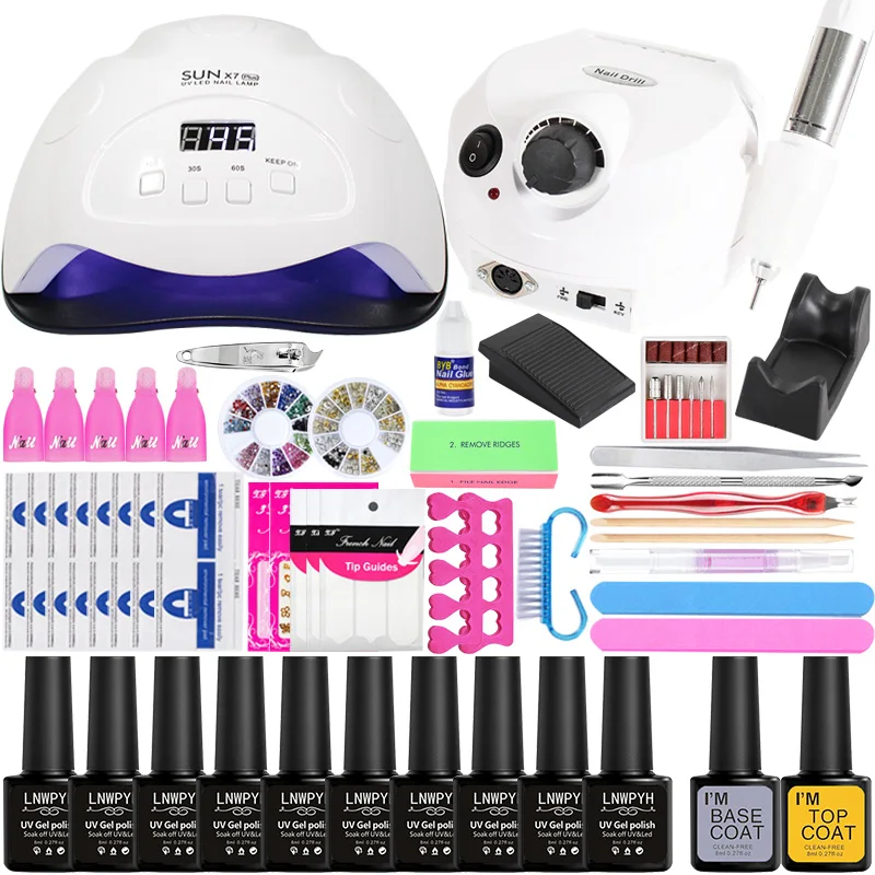 Маникюрный набор для ногтей с 84/Вт лампа дрель 10 шт. Гель лак маникюра Инструменты