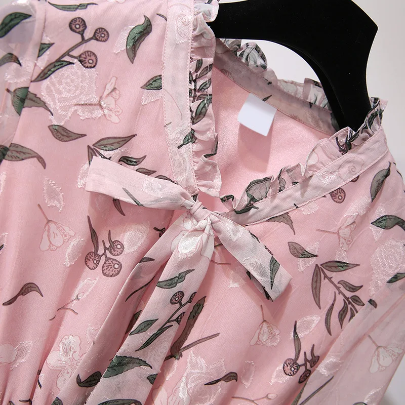 Весеннее платье с длинным рукавом женское шифоновое цветочным рисунком