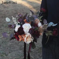 janevini vintage morandi bridal bouquets eucalyptus silk roses artificial european style dark red wedding flowers buque de noiva
