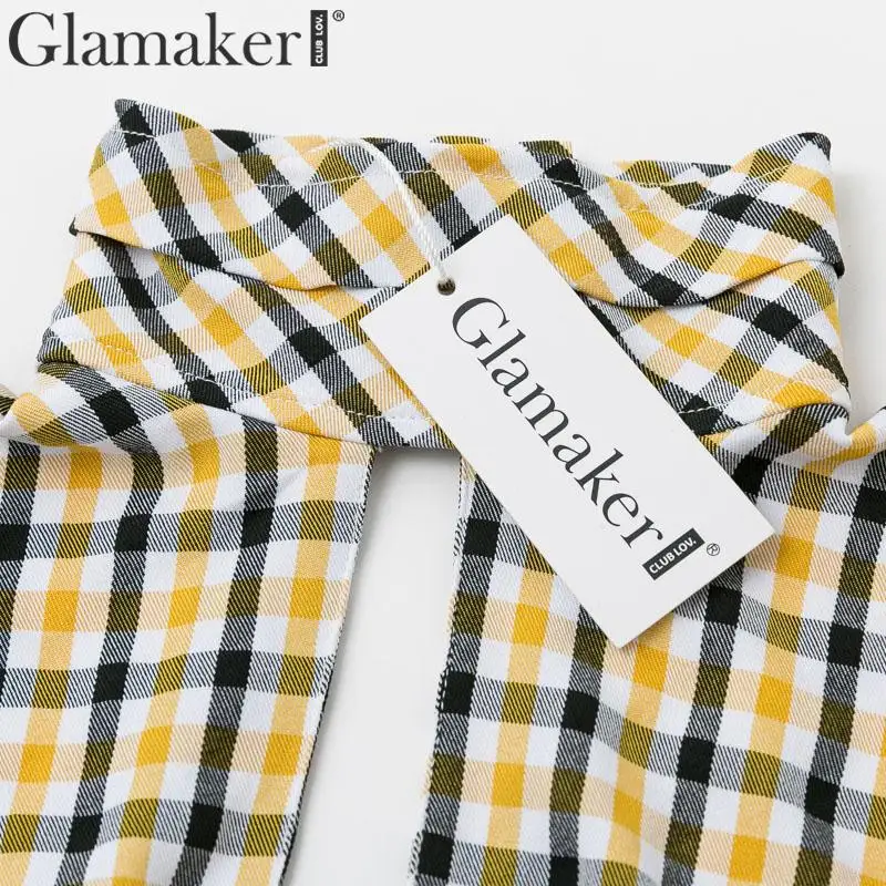 Glamaker/винтажная клетчатая рубашка, короткая женская блузка с открытой спиной и длинными рукавами-фонариками, осенне-зимняя пикантная женская блузка