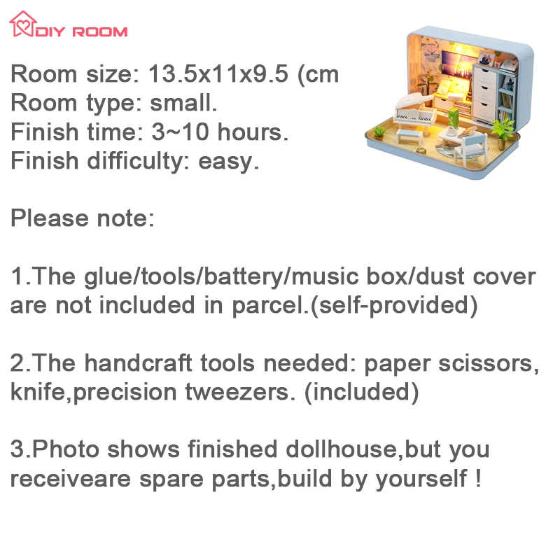 

DIYROOM DIY Dollhouse Mini Furniture Miniature Doll House in Box Roombox Bedroom Shop Book Room Tiny Wooden Girls Gift