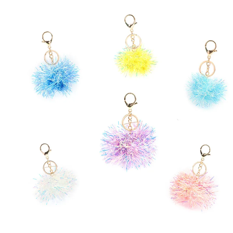 8Seasons Trendy Keychain & Keyring Gold Colorful Purple Pom Ball Pendant Accessories For Women Gift Charms 11 x 6.6cm 1 PC | Украшения и