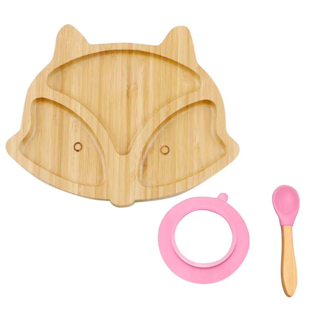 Детская столовая посуда для малышей бамбук лисы пластины набор силиконовых