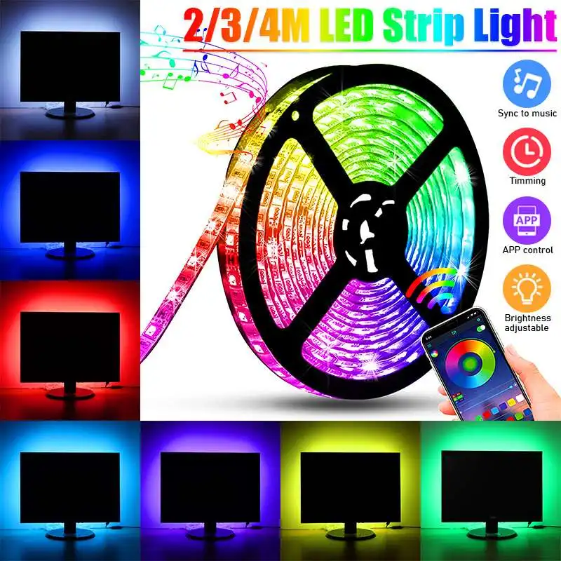 

LED Strip Lights Bluetooth 5V USB Led RGB 5050 SMD Flexible Tape Diode TV Background Dimmable Lighting 2M 3M 4M APP Control
