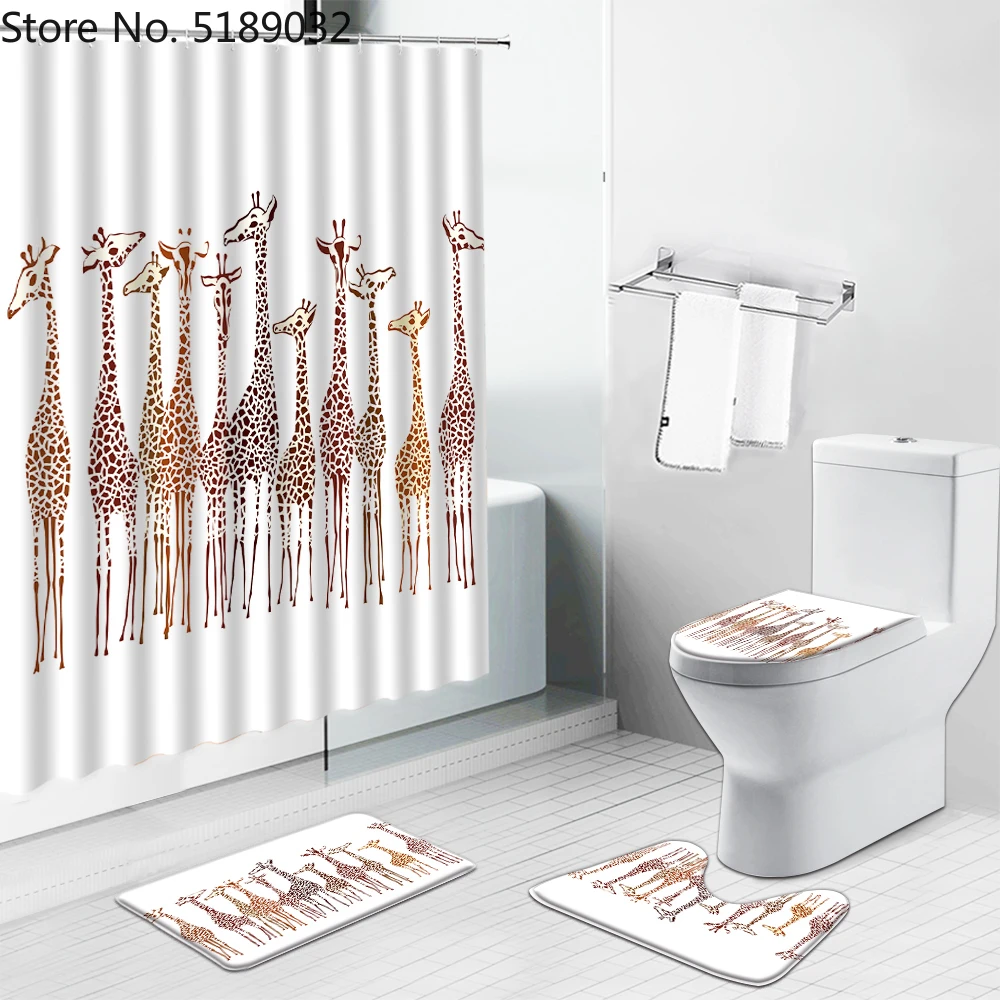 Мультяшные Животные Жираф принт набор занавесок для душа Тигр Африка Лев Слон