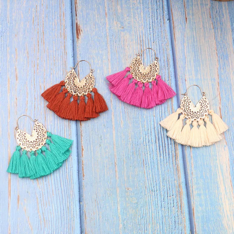 7 цветов Длинные серьги с кисточками для женщин этнические большие красные