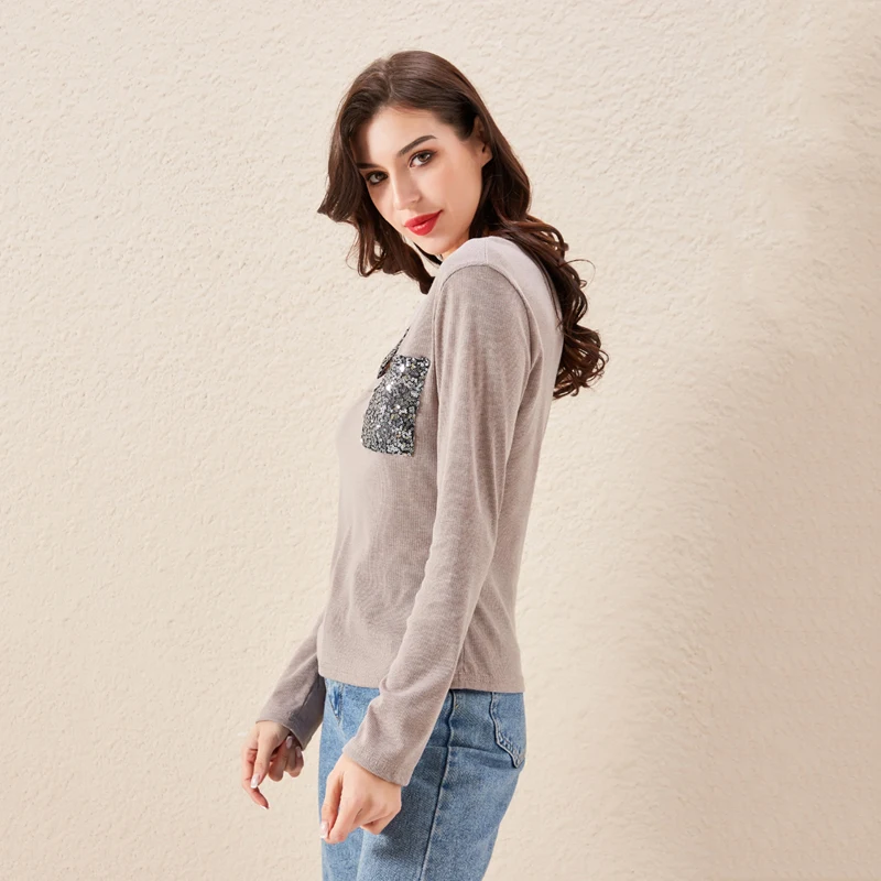 Женская рождественская футболка размера плюс с блестками и длинными рукавами |