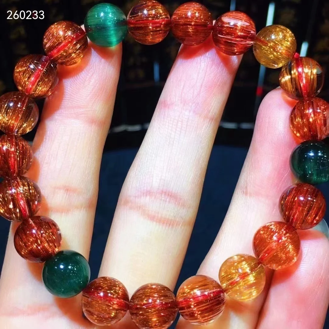 

Natural Copper Rutilated Quartz Clear Round Beads Bracelet 9mm Cat EyeCrystal Women Man Bracelet Colorful Rutilated AAAAA