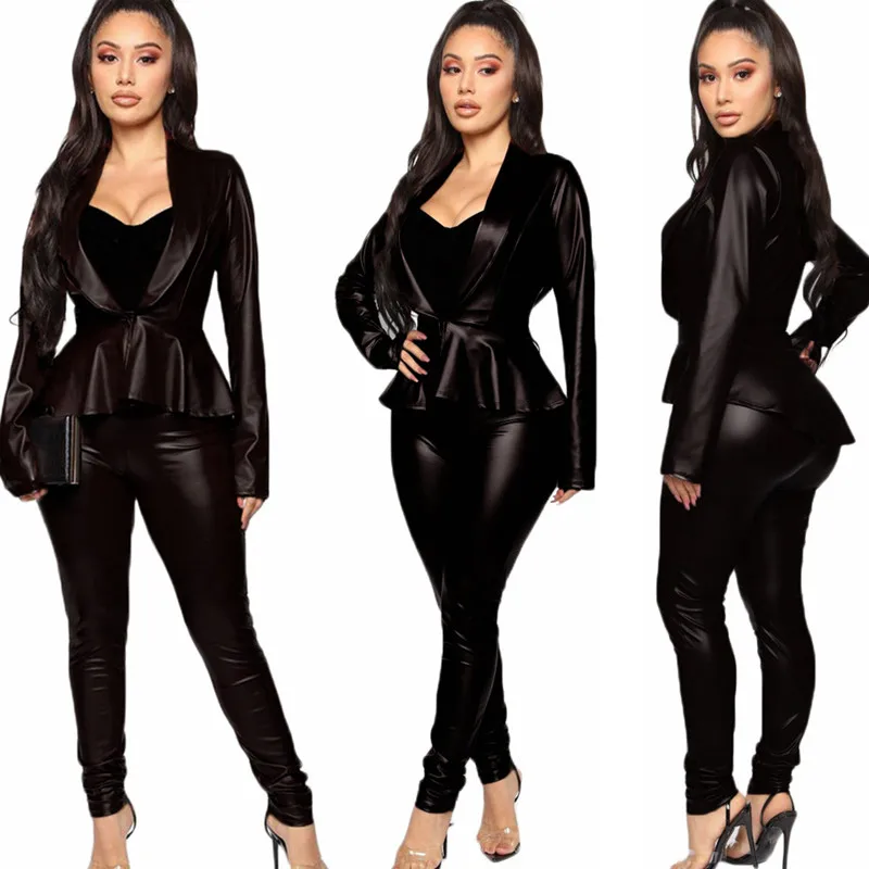 Мото Байкерский Стиль Женская одежда из двух частей с отложным воротником и