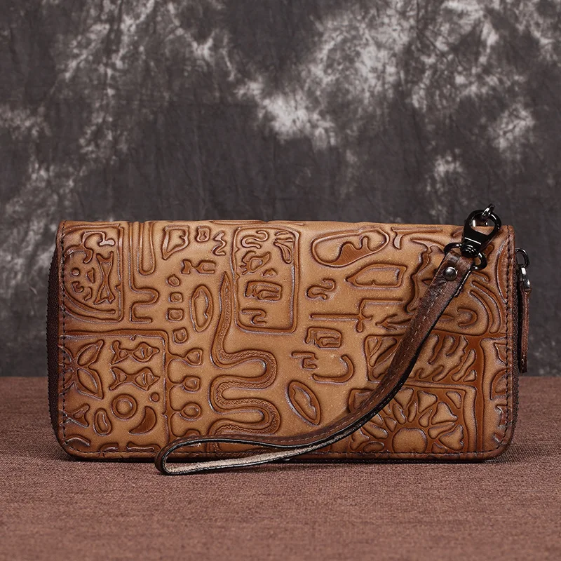 Сумка на молнии из натуральной кожи удлиненный женский кошелек тисненый узор Oracle