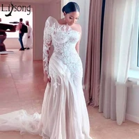gorgeous one shoulder wedding dress 2021 new lace ruffled bridal gowns long train arabic wedding dresses vestidos de novia