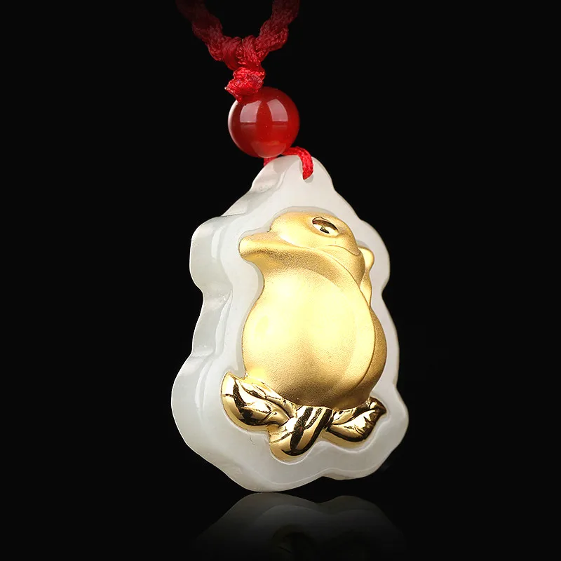 Натуральный китайский белый нефрит мозаика Золотая подвеска Роза красивые