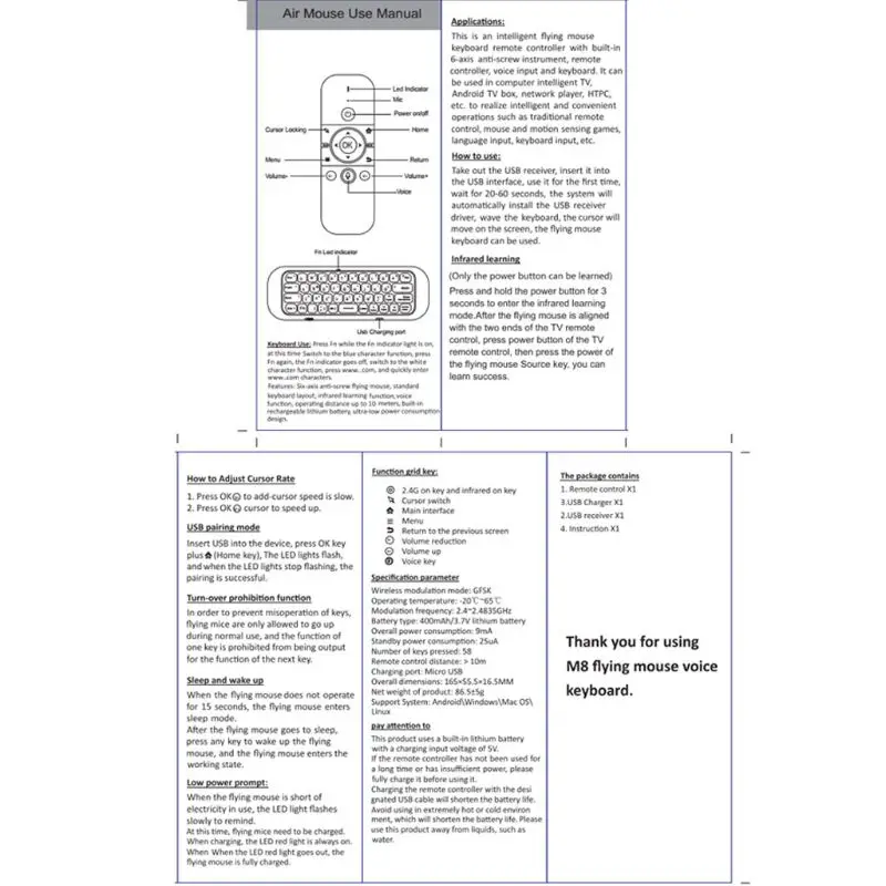 

M8 Backlit Air Mouse Smart Voice Remote Control 2.4G RF Wireless Keyboard Dropship