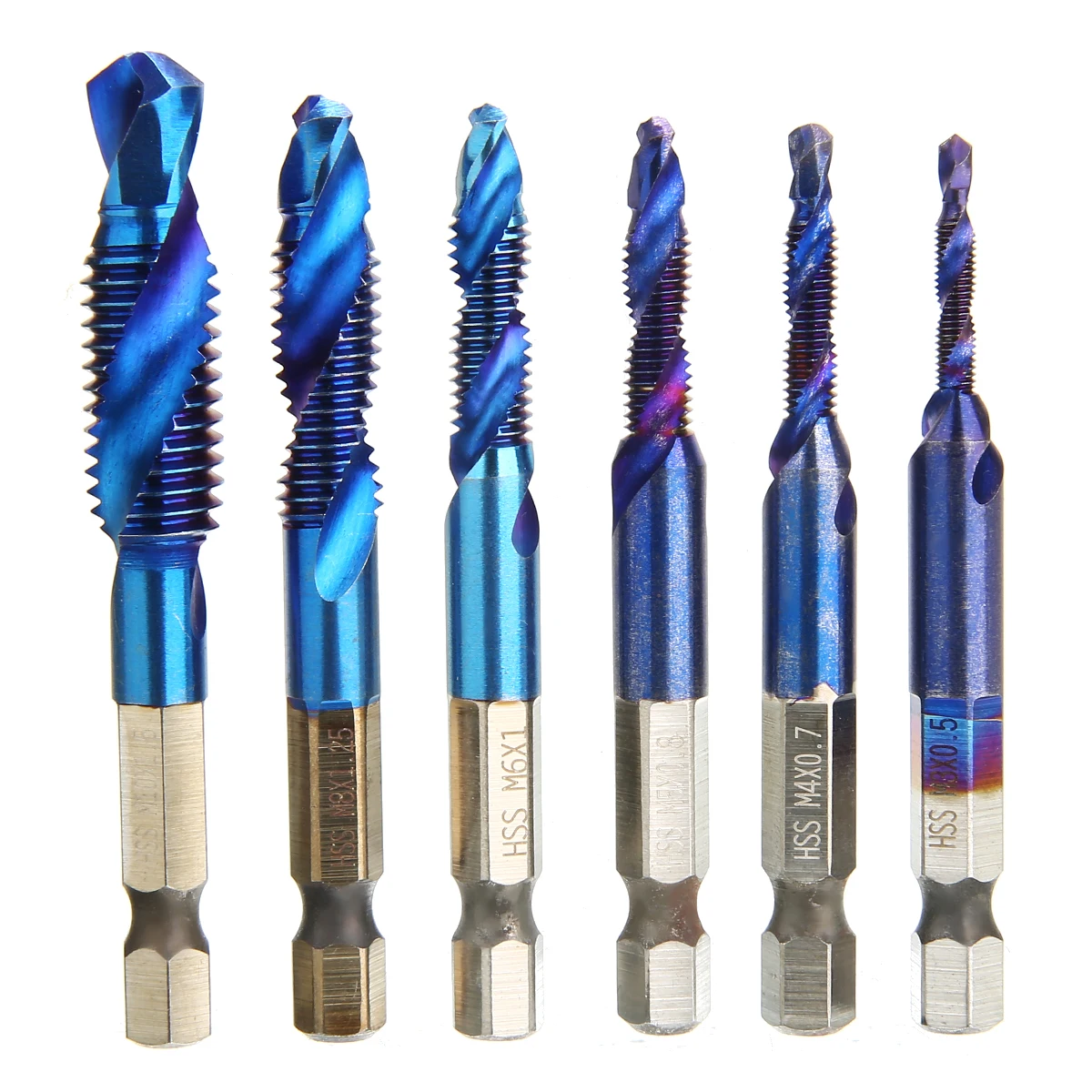 

6pcs/set Hand Tap Drill Bits HSS Screw Spiral Point Thread M3 M4 M5 M6 M8 M10 High Speed Steel Hex Shank Machine Taps Kit